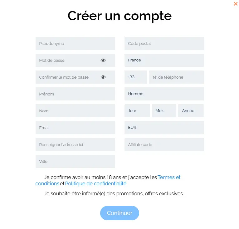 BLUE CHIP CASINO registration process